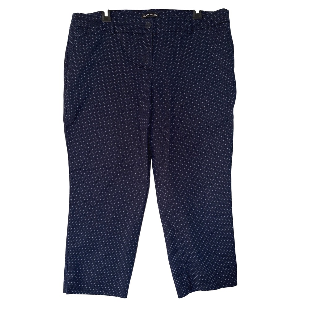 Hilary Radley Womens Navy Blue Polka Dot Ankle Pants Size 14